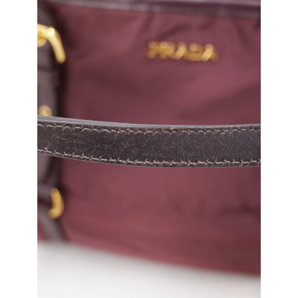 Prada Tessuto Nylon Saffiano Leather Tote Shoulder Bag wine red - Picture 5 of 9